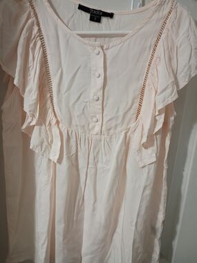 Torika Light Blush Baby Pink Ruffle-Trim Women's Tops